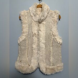 Beautiful and Elegant Off White Reversible Rabbit Fur Vest with Pockets